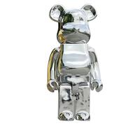 MKOLKGNE Bearbrick 1000% 70cm/27.6in Violent Bear Display Case Ornament, Blocchi da costruzione Orso Giocattolo da collezione fatto a mano, Modello di bambola galvanizzata(Silver)