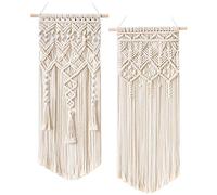 Mkouo 2 Pcs Macrame Woven Wall Hanging Boho Chic Bohemian Home Geometric Art Decor - Beautiful Apartment Dorm Room Decoration, 28" L x 13" W