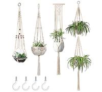 Mkouo Macramé Appendini per piante Set of 4 Indoor Cesto per fioriera a parete Flower Pot Holder Boho Home Decor Pacco regalo