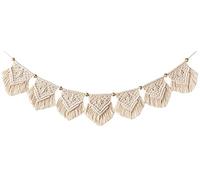 Mkouo Macrame Wall Hanging Tapestry Fringe Garland Banner Cotton Woven Wall Decor for Living Room Bedroom Wedding Party Decoration,7.5" W x 39.3" L