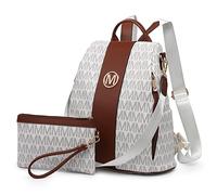 MKP COLLECTION Set di 2 zaini da donna, alla moda, con tasche multiple, antifurto, da viaggio, borsa a tracolla, bianco, 11.8"L x 5.5"W x 14"H