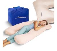 MKS Cuscino per chi dorme sul fianco con rivestimento, cuscino confortevole (100 x 150 cm), cuscino per dormire sul fianco, a forma di U, ergonomico, di alta qualità, in bambù (rinfrescante), beige)