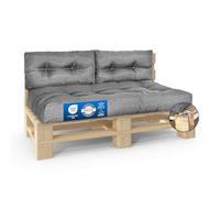 MKS Cuscino per pallet, per esterni, con cinghie di tensione, adatto per pallet, balcone, divano, impermeabile, per esterni, per panca (set da 3 (120 x 80 cm + 2 x 60 x 40 cm)