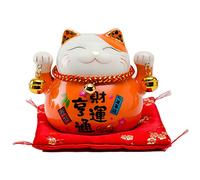 Mkuha Maneki Neko Feng Shui Gatto Fortunato, Salvadanaio e Portafortuna Lucky Cat L12*W9*H10cm,Arancia