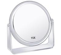 MKUMIR MKT69Z - Specchio da trucco con ingrandimento 15x, doppio lato, specchio da scrivania 1X/15X, portatile, piccolo, specchio ingranditore per cosmetici, trasparente, MKT69Z