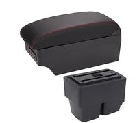 MKVAXR Accessori auto, for Ford, Fiesta, 2011-2018 Box bracciolo for auto Scatola portaoggetti for console centraleBraccioli for auto Bracciolo per auto(BLACK A1 Black Red 7usb)