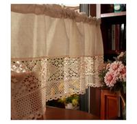 MKYYIOED Tende Corte Rustico Crochet Corta Tende Cotone Lino Splicing Hollow Vintage Mezza for Cucina Porta Decorazione Bar Finestra Tendaggio(1 Panel W100xH60cm)