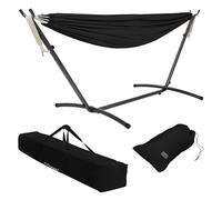ML Design Amaca Doppia in Poliestere e Cotone Nero 275 x 110 x 98 cm con Supporto in Acciaio Spazio per 2 Persone Sedia Sospesa XXL Portatile con Borsa per Trasporto e Sacchetto Amache da Giardino