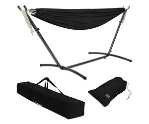 ML Design Amaca Doppia in Poliestere e Cotone Nero 275 x 110 x 98 cm con Supporto in Acciaio Spazio per 2 Persone Sedia Sospesa XXL Portatile con Borsa per Trasporto e Sacchetto Amache da Giardino