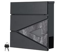 ML-Design Cassetta Postale Montaggio a Parete Muro Esterno 37x36,5x11 cm in Acciaio Antracite/Aspetto Marmo Nero Buca delle Lettere con Scomparto Porta Giornali Stile Moderno con Serratura e 2 Chiavi