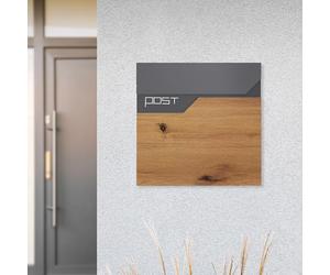 ML-Design Cassetta Postale per Lettere in Acciaio Verniciato a Polvere Antracite Aspetto di Legno 37x37x11 cm con Scomparto per Giornali Riviste Serratura 2 Chiavi incl. Materiale per Montaggio a Muro