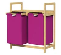 ML-Design Cesto Portabiancheria con Struttura in Bambù con Ripiano e 2 Scomparti in Tessuto 60 L Magenta per Biancheria 63x33x73 cm Raccoglitore adatto per il Bagno Sacchi Estraibili