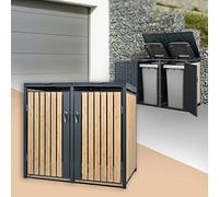 ML-Design Copribidone per 2 Bidoni di Spazzatura Doppio Contenitore Pattumiera Cassonetti Rifiuti 240 L 132 x 80 x 116,3 cm Box in Acciaio Antracite/Effetto Larice Coperchio Ribaltabile 2 Porte