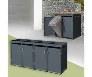 ML-Design Copribidone per Spazzatura 240 L Contenitore per 4 Pattumiere 264x80x124 cm Antracite Acciaio Resistente alle Intemperie Copri Bidone per 4 Cestini per Rifiuti con Fioriera