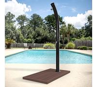 ML-Design Doccia Solare con Soffione 20 L con Piastra Base in WPC per Giardino Piscina Esterno 222 x 11,5 cm in PVC e ABS Cromato Temperatura Massima 60°C Acqua Calda Elemento di Pavimento 101 x 63 cm