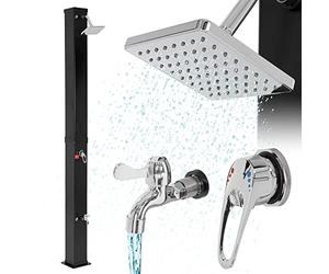 ML-Design Doccia Solare da Giardino 40L 217cm Quadrata con Soffione Rubinetto a Pioggia Acqua Calda Temperatura Massima 60°C per Esterno Piscina Spiaggia Campeggio Vacanza a Risparmio Energetico Nero