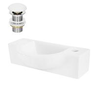 ML-Design Lavabo Bianco per Bagno con Piletta di Scarico in Ceramica 445x255x120 mm Lavandino da Appoggio e Montaggio a Parente con Foro per Rubinetto a Destra Lavamani Sanitari Design Moderno