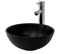 ML-Design Lavabo da Appoggio Ø 32 x 13,5 cm Lavello Rotondo Lavandino Design Semplice Moderno con Foro di Scarico Lavamani Vaschetta Ceramica Nero Opaco Elegante da Bagno Toilette WC Sanitari Casa