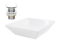 ML-Design Lavabo d'Appoggio in Ceramica Bianco Lucido Quadrato 410x410x120 mm Lavandino Design Moderno Minimalista Lavello Lavamani Sanitari Arredo per Bagno Toilette WC Ospiti con Piletta Push-Open