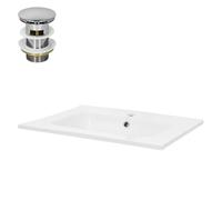 ML-Design Lavabo in Ceramica Bianca 61 x 16,5 x 46 cm Lavandino da Incasso Rettangolare Design Moderno Lavamani Bacinella Sanitari Bagno Toilette Casa Lavello incl. Set di Scarico con Troppopieno