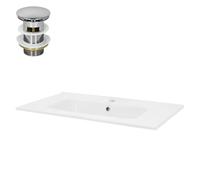 ML-Design Lavabo in Ceramica Bianca 81 x 16,5 x 46 cm Lavandino da Incasso Rettangolare Design Moderno Lavamani Bacinella Sanitari Bagno Toilette Casa Lavello incl. Set di Scarico con Troppopieno