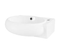 ML-Design Lavabo in Ceramica Bianca a Destra 43x28x15 cm Lavandino Forma Ovale con Foro per Rubinetto Lavamano Piccolo Ovale Lavello Moderno a Parete o da Appoggio per Bagno