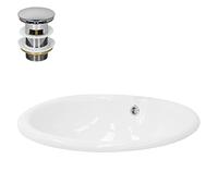ML-Design Lavabo in Ceramica Bianca Lucida 49 x 40,5 x 19,5 cm Lavandino da Incasso Ovale Moderno Bacinella Lavamani per Bagno Lavello con Set di Scarico Standard Cromato