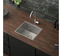 ML-Design Lavello da Cucina 40x34 cm Lavabo da Incasso Argento Rettangolare in Acciaio Inox Lavello Sottopiano a 1 Vasca con Set di Scarico e Troppopieno Vasca Singola con Sifone Lavandino
