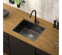 ML-Design Lavello da Cucina 50 x 40 cm Lavabo da Incasso Antracite Rettangolare in Acciaio Inox Lavello Sottopiano a 1 Vasca con Set di Scarico e Troppopieno Vasca Singola con Sifone Lavandino