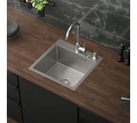 ML-Design Lavello in Acciaio Inox 45x45 cm Lavabo da Cucina Quadrato Argento 1 Vasca Lavandino da Incasso con Set di Scarico e Troppopieno Vasca Singola con Sifone