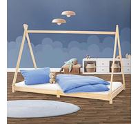 ML-Design Lettino per Bambini e Bambine Design Tepee con Rete Telaio a Doghe 200 x 90 cm Letto Basso a Forma di Tenda Indiana Giroletto in Legno di Pino Massiccio Naturale per Cameretta Bimbi