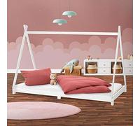 ML-Design Lettino per Bambini e Bambine Design Tepee con Rete Telaio a Doghe 200 x 90 cm Letto Basso a Forma di Tenda Indiana Giroletto in Legno di Pino Massiccio Bianco per Cameretta Bimbi