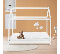 ML-Design Lettino per Bambini e Bambine Forma di Casa con Tetto e Rete a Doghe 70 x 140 cm Letto a Capanna Stile Montessori in Legno di Pino Massiccio Bianco Casetta per Cameretta Bimbi