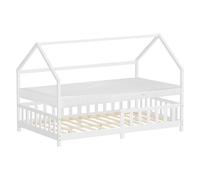 ML-Design Letto a Casetta per Bambini 120x200 cm con Materasso e Protezione Anticaduta, Tetto e Rete a Doghe, Bianco, Letto a Terra Montessori in Legno Massello di Pino, Letto Singolo per Cameretta