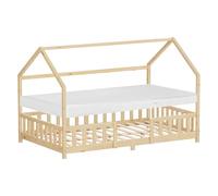 ML-Design Letto a Casetta per Bambini 120x200 cm Naturale, Una Piazza e Mezza con Materasso e Protezione Anticaduta, Tetto e Rete a Doghe, Letto Montessori in Legno Massello di Pino, per Cameretta