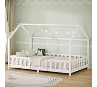 ML-Design Letto a Casetta per Bambini 120x200 cm Una Piazza e Mezza con Protezione Anticaduta, Tetto e Rete a Doghe, Bianco, Letto Montessori a Terra in Legno Massello di Pino, per Cameretta