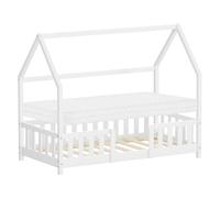 ML-Design Letto a Casetta per Bambini 80x160 cm, Bianco, con Materasso e Protezione Anticaduta, Tetto e Rete a Doghe, Struttura Montessori in Legno Massello di Pino, Letto Singolo per Ragazzi