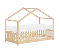 ML-Design Letto a Casetta per Bambini 80x160 cm Naturale in Legno Massello di Pino con Materasso Sponda di Sicurezza e Tetto, Lettino Montessori Basso a Terra per Bambine, Arredamento Cameretta