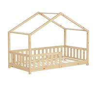 ML-Design Letto a Casetta per Bambini 80x160 cm Naturale in Legno Massello di Pino con Sponda di Sicurezza Rete a Doghe e Tetto, Lettino Montessori Basso da Terra per Bambine, Arredamento Cameretta