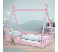 ML-Design Letto a Terra per Bambini Design Tipi 80 x 160 cm Rosa, Struttura in Legno di Pino Massiccio, con Sponde Protezione Anticaduta, Lettino Tenda Indiana, Giroletto Montessori per Ragazzi