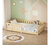 ML-Design Letto Basso per Bambini e Bambine 80x160 cm, Naturale, in Legno di Pino Massiccio, con Rete a Doghe e Protezione Anticaduta, Giroletto Montessori per Bimbi, Lettino a Terra per Cameretta