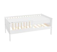 ML-Design Letto con Materasso per Bambini e Bambine 70x140 cm Bianco-Naturale Lettino Singolo in Legno Massiccio con Rete a Doghe e Protezione Anticaduta Letto per Giovani in Legno di Pino