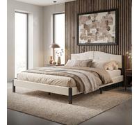 ML-Design Letto Matrimoniale Imbottito, 160x200 cm, Struttura Letto Robusta, Giroletto con Testiera Imbottita e Rete a Doghe, Telaio in Acciaio e Tessuto di Lino, Beige, per Camera da Letto