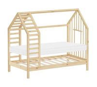 ML-Design Letto Montessori per Bambini a Casetta con Materasso 80x160 cm | Lettino Singolo per Bambine, con Rete a Doghe Tetto e Finestra Struttura in Legno Massiccio di Pino, per Cameretta, Naturale