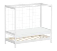 ML-Design Letto per Bambini 70x140 cm a Forma di Porta da Calcio e Pallamano con Materasso, Letto Singolo in Legno di Pino Bianco, Rete a Doghe e Rete da Gioco, Letto Sportivo per Cameretta Ragazzi