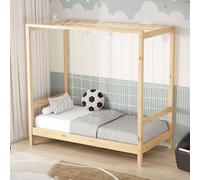 ML-Design Letto per Bambini 70x140 cm a Forma di Porta da Calcio e Pallamano, Letto Singolo in Legno Massello di Pino Naturale con Rete a Doghe, Letto Sportivo Basso, Giroletto Cameretta