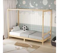 ML-Design Letto per Bambini 90x200 cm a Forma di Porta da Calcio e Pallamano, Letto Singolo in Legno Massello di Pino Naturale con Rete a Doghe, Letto Sportivo Basso, Giroletto Cameretta