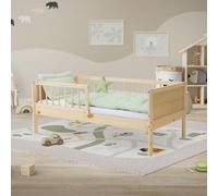 ML-Design Letto per Bambini e Bambine 70x140 cm Naturale Lettino Singolo in Legno Massiccio con Rete a Doghe e Protezione Anticaduta Letto per Giovani in Legno di Pino