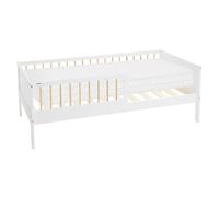 ML-Design Letto per Bambini e Bambine 80x160 cm Bianco-Naturale con Materasso Lettino Singolo in Legno Massiccio con Rete a Doghe e Protezione Anticaduta Letto per Giovani in Legno di Pino