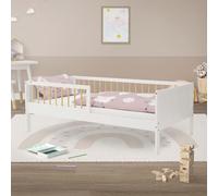 ML-Design Letto per Bambini e Bambine 80x160 cm Bianco-Naturale Lettino Singolo in Legno Massiccio con Rete a Doghe e Protezione Anticaduta Letto per Giovani in Legno di Pino